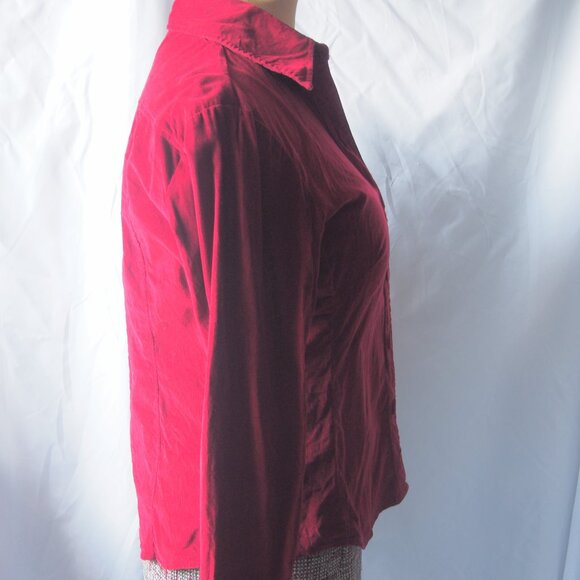 Harve Benard by Benard Holtzman Red Button Front Corduroy Long Sleeve Top Size L - Picture 4 of 9